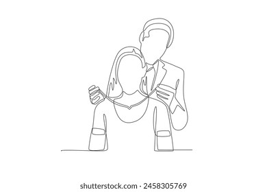 A man who surprises his partner. Dia dos namorados concept one-line drawing