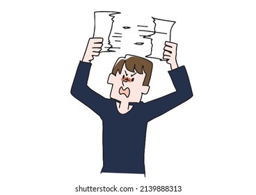 A man who is tearing paper away, a comical handwritten person, a vector, a line drawing and a color