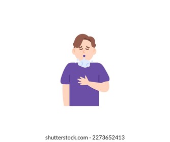 A man who touches his chest and feels relieved. sigh or exhale. expression of people's faces. character illustration design. vector elements