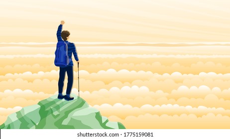 A man who travels to the top of the hill To see the mist in the morning