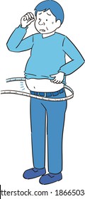 A man who is in trouble because he gets fat by measuring his abdomen