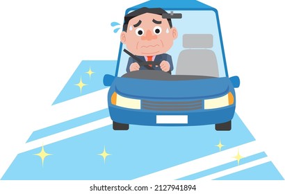 A man who is uneasy about driving due to freezing of the road surface