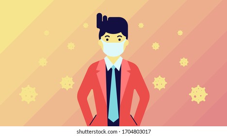Man who use protective masks to protect themselves from attacks by viruses around them illustration vector