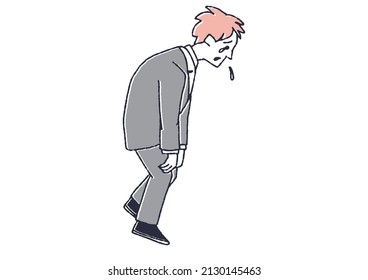 A man who is very depressed, a comical handwritten person illustration, a simple coloring on a vector line drawing, a white background