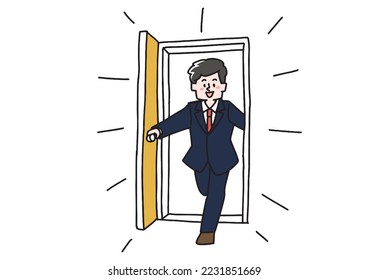  A man who vigorously opens the door and enters