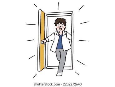 A man who vigorously opens the door and enters