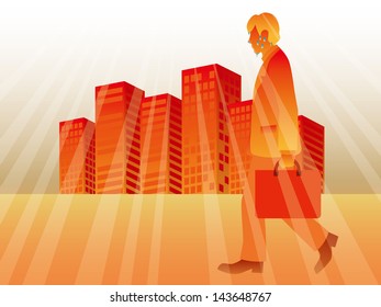 The man who walks along a hot business district  