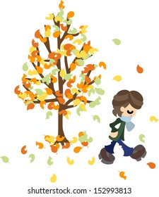 A man who walks the way where dead leaves fly.