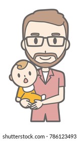 A man who wears glasses and has a beard hugs a baby