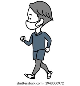 A man who wears a surgical mask is walking
