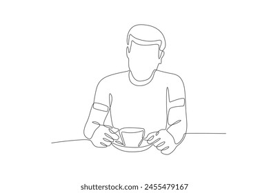 The man who will drink coffee in the morning. Coffee morning concept one-line drawing