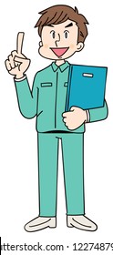 The man who wore the Work clothes has the document