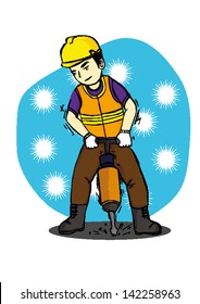 a man who worked in the construction field by using safety equipment