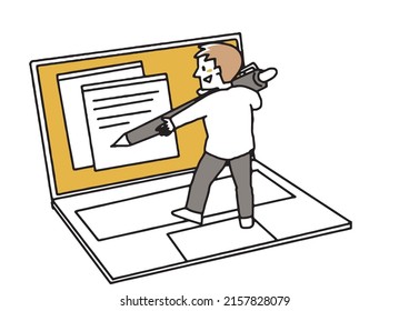  A man who works with a pen, a comical handwritten person, a vector, a warm line drawing