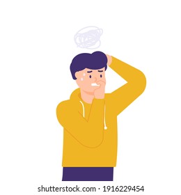 a man who is worried, afraid, stressed, anxious, thinking about something. illustrations of facial expressions of people in trouble. flat style. vector design