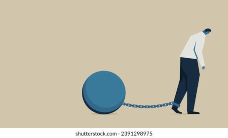 A man whose shoulders drop as he is tied to a weight.