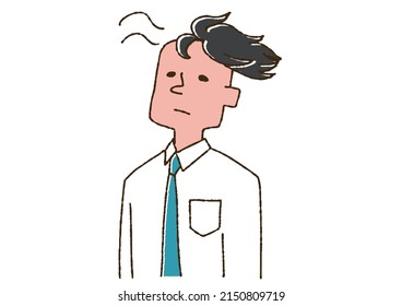 A man whose wig was blown by the wind, a comical handwritten person vector, a warm line drawing