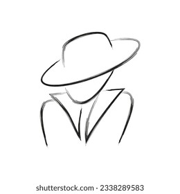 Un hombre con un sombrero ancho y un manto. Vector con estilo dibujado a mano. Esquema y estilo de línea.