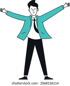 Man with widely open arms. Happy gesture. Success symbol