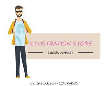 Man width card, space to type name your business. Vector design template. Shows spample paper banner