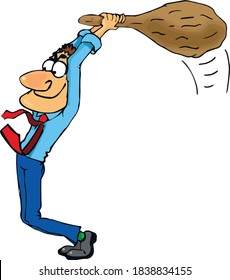 Hombre blandiendo una gran maleta