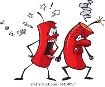 Man and wife cartoon firecrackers having an argument. Layered vector file.