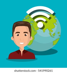 man wifi online isolated