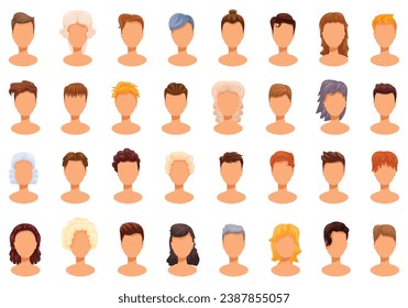 Man in a wig icons set cartoon vector. Hair beauty fashion. Wig long short