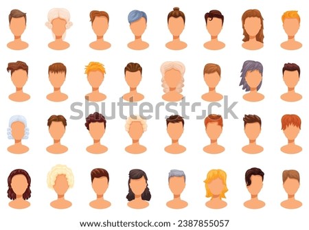 Man in a wig icons set cartoon vector. Hair beauty fashion. Wig long short
