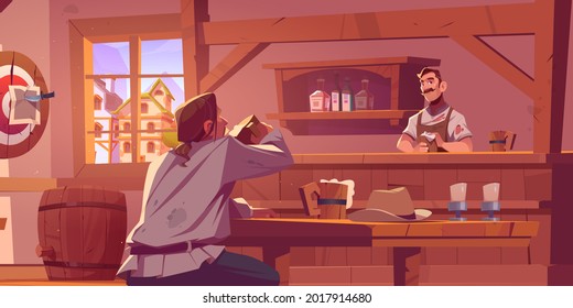 Man in wild west beer pub, retro cowboy saloon