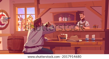 Man in wild west beer pub, retro cowboy saloon
