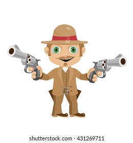 The man from the wild West fun with two revolvers. Vector illustration.
