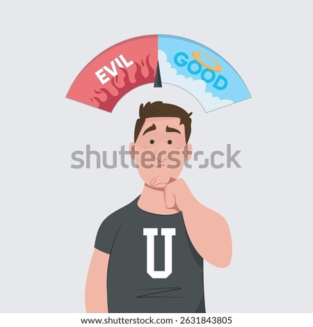 a man will choose good or evil parameter illustration in isolated background