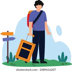 a man will go traveling with simple flat design style