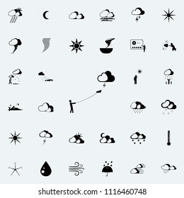 man in the wind with a kite sign icon. Detailed set of Weather  icons. Premium quality graphic design sign. One of the collection icons for websites, web design, mobile app on colored background