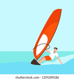 man to windsurf ,vector illustration ,flat style, profile view