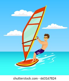 Man windsurfing vector illustration