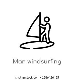 man windsurfing vector line icon. Simple element illustration. man windsurfing outline icon from sports concept. Can be used for web and mobile