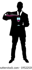 man with wine glass and bottle, vector 