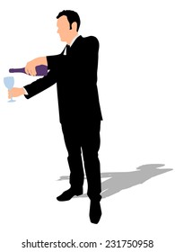 Man with wine glass and bottle, vector 