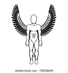 Man with wings. Angel figure. Vector illustration.