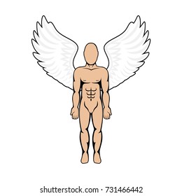 Man with wings. Angel figure. Vector illustration.