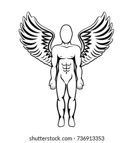 Man with wings. Angel figure. Vector illustration.