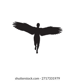 Ein Mann mit Flügeln Silhouette, Vektorgrafik, flach auf weißem Hintergrund