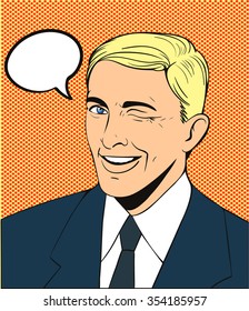 man wink comics vector with cloud