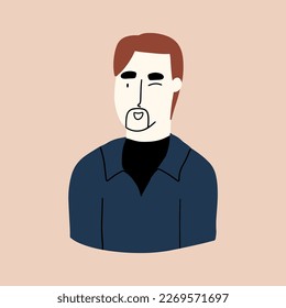 Un hombre hace guiños, retrato. Ilustración vectorial en estilo plano