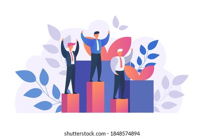 Man winner, successful businessman with arms up celebrating his victory isolated on white vector illustration. Success or victory concept, celebration. Achivement, win business, leadership.