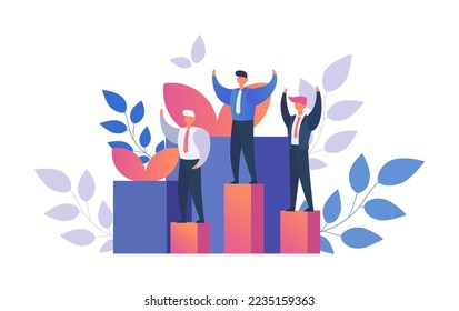 Man winner, successful businessman with arms up celebrating his victory isolated on white vector illustration. Success or victory.