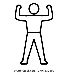 homem em um ganhador pose ícone de linha de vetor em um fundo branco ícone de linha de vetor em um fundo branco