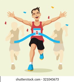 Man Winning A Race. Vector Flat Illustration